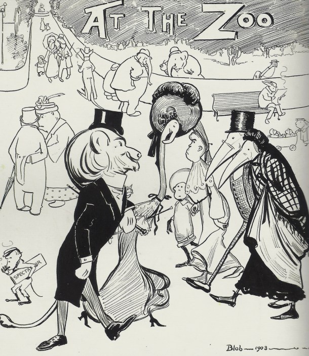 One of a series of satirical cartoons drawn by May Gibbs under the pseudonym  of Blob. This one was published in 1903 in the WA Spectator