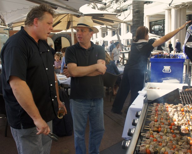 Phys Ward and @pwafork in deep and meaningful (I'm sure) secret men's BBQ business. Photo JEE