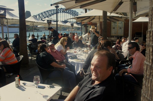 Sydney Cove Oyster Bar on a lovely Spring afternoon celebrating the harbourside beach barbie. Photo by JEE